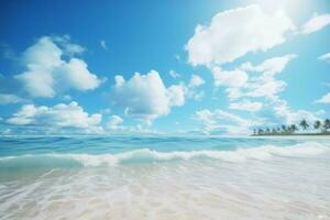 océan grand plage bleu ciel. produire ai photo