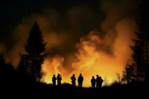 gens forêt brûlant forêt. produire ai photo