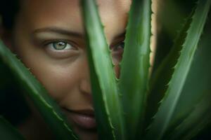 femme aloès vera. produire ai photo