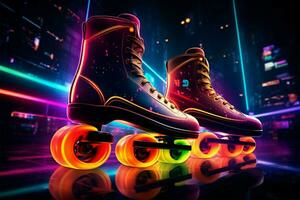 vibrant patin culture, coloré, nettoyer style avec éblouissant néon lumières ai généré photo