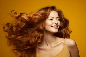 Jeune femme en bonne santé cheveux couleur. produire ai photo