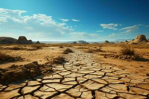 déserts transformation fissuré terre et sec sol emblématique de climat changement ai généré photo