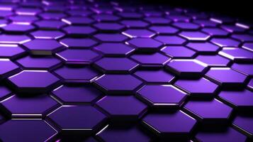 abstrait technologie Contexte avec chatoyant violet hexagones ai généré photo
