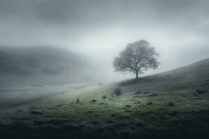 solitaire brouillard crée une captivant contraste contre noir. ai généré photo