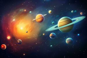 une affiche pour le univers avec planètes et étoiles. astronomique galaxie espace photo