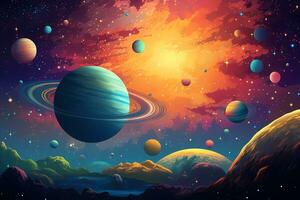 une affiche pour le univers avec planètes et étoiles. astronomique galaxie espace photo