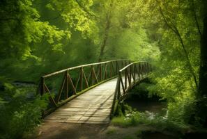 pont forêt rivière. produire ai photo