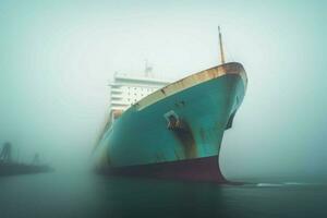 énorme navire brouillard. produire ai photo