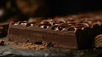 l'eau à la bouche Chocolat tentation, fermer vue de une savoureux bar, parfait pour ajouter texte. ai généré photo