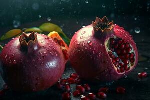 Grenade des fruits gouttelettes. produire ai photo