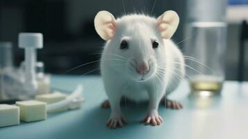 mignonne blanc rat dans recherche laboratoire ai généré photo