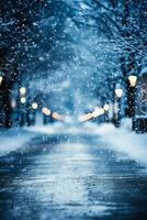 glissant glacé route pendant une tempête de neige Contexte avec vide espace pour texte photo