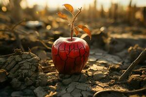 séché en dehors sol hôtes pomme, représentant faim, l'eau rareté, et agricole détresse ai généré photo