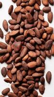 éthéré fermer de cacao des haricots contre croustillant blanc Contexte avec la gauche fond ai génératif photo