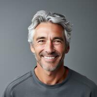 portrait de une homme avec gris cheveux souriant photo