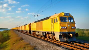 cargaison Jaune train. Naturel Contexte photo