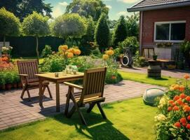 un élégant jardin à se détendre dans le été photo