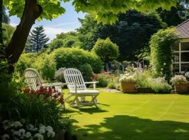 un élégant jardin à se détendre dans le été photo