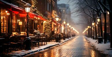 nuit neigeux Noël américain ville Boston, Nouveau année vacances, flou Contexte - ai généré image photo