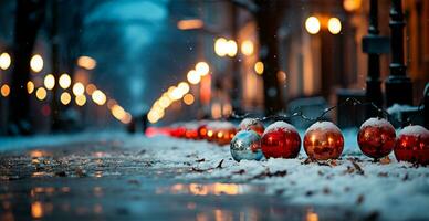 nuit neigeux Noël américain ville détroit, Nouveau année vacances, flou Contexte - ai généré image photo