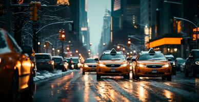 nuit neigeux Noël américain ville Nouveau York, Nouveau année vacances, flou Contexte - ai généré image photo