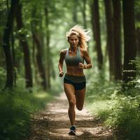 forêt sprint - capturer le coureur volonté au milieu de la nature ai génératif photo