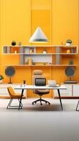 lisse meubles dans une vibrant moderne Bureau avec neutre palette et technologie gadgets ai génératif photo
