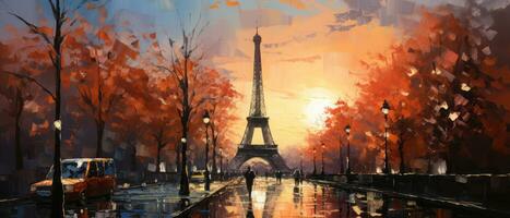 le Eiffel la tour dans Paris, France. numérique pétrole Couleur La peinture illustration. ai généré. photo