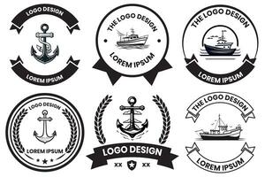 pêche et maritime logo dans plat ligne art style photo