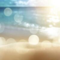 tropical été le sable plage et bokeh Soleil lumière sur mer Contexte. ai génératif photo