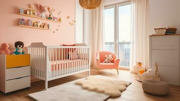 confortable intérieur de lumière moderne enfants pièce avec copier. génératif ai photo