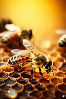 abeille colonies à travail dans subtil tons Contexte avec vide espace pour texte photo