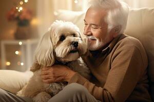 portrait de homme et femme étreindre mignonne shih tzu chien. animal de compagnie concept photo