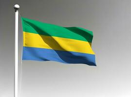 Gabon nationale drapeau agitant sur gris Contexte photo