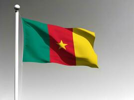 Cameroun nationale drapeau agitant sur gris Contexte photo