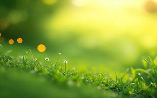 vert herbe avec bokeh défocalisé lumières abstrait Contexte. la nature concept. ai génératif photo