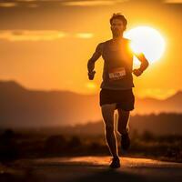 fonctionnement dans le lever du soleil - une symbole de endurance et détermination ai génératif photo