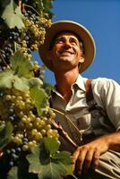 une vignoble directeur surveillance le croissance de vignes isolé sur une pente Contexte photo