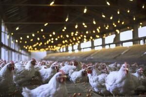 poulet ferme pour croissance gril poulets à le âge de un et une moitié mois, ai génératif photo