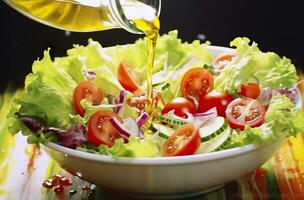 santé avantages de en bonne santé salade, dans le style de précis détaillant, lisse et brillant. génératif ai photo