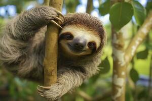 bébé la paresse dans arbre dans costa rica. génératif ai photo