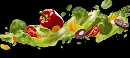 chute légumes, salade de cloche poivre, tomate, et salade feuilles. génératif ai photo