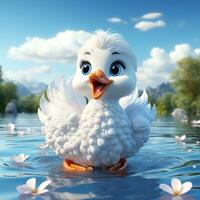 3d dessin animé magnifique et mignonne blanc cygne ai photo