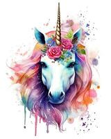 aquarelle coloré fleur Licorne visage illustration magnifique Contexte photo