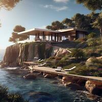 une luxe front de mer falaise villa conçu la photographie ai généré image photo