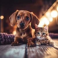 une mignonne magnifique chat et mignonne chien ai généré image photo