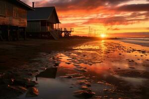 conserverie plage le coucher du soleil dans conserverie plage Washington ai généré image photo