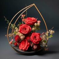 circulaire Triangle ikebana magnifique des roses ai généré image photo