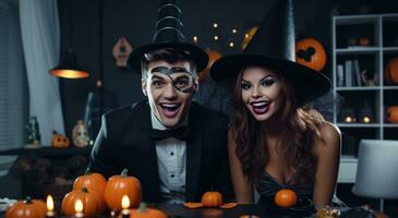 Jeune couple, dans costumes pour Halloween photo