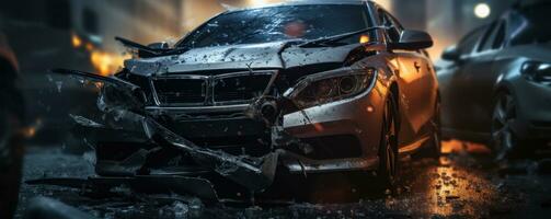 une voiture étant endommagé dans le route photo